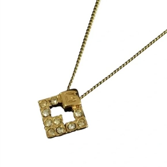 Givenchy G Logo Vintage Rhinestone Gold Tone Pendant Necklace - Picture 1 of 6